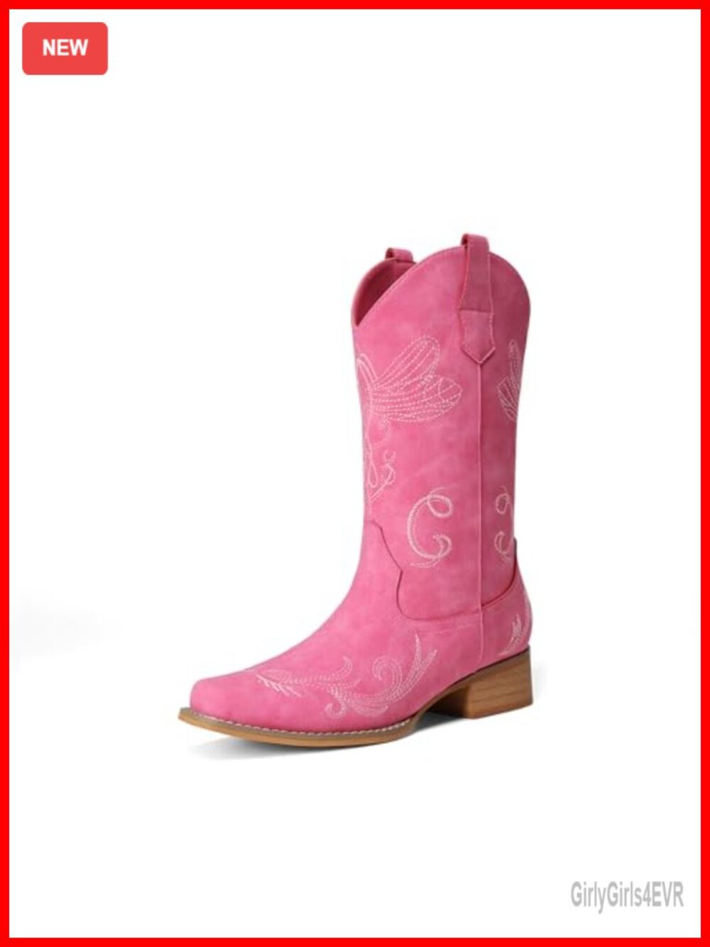 Women's Mid Calf Cowboy Boots Square Toe Embroidery Wide Calf Faux Leather